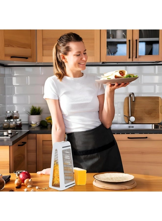 مبشرة جبن مزدوجة الجوانب من الفولاذ المقاوم للصدأ، تتضمن وعاء تخزين، أداة تقطيع وبشر خضروات البارميزان، سهلة التنظيف، متعددة الاستخدامات، أداة يدوية لتحضير الطعام، أداة منزلية، سعة 480 مل (أبيض) - Image 3